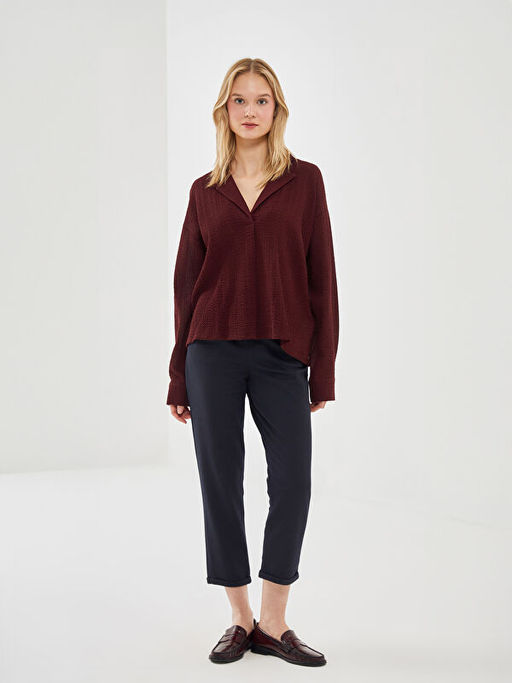 G?mlek Yaka Gofre Kad?n Bluz