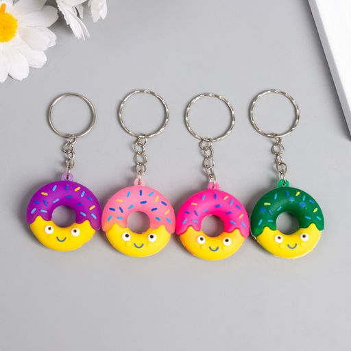 Цена за 12 шт. Брелок резина "Весёлый пончик" МИКС 3,5х3,5 см