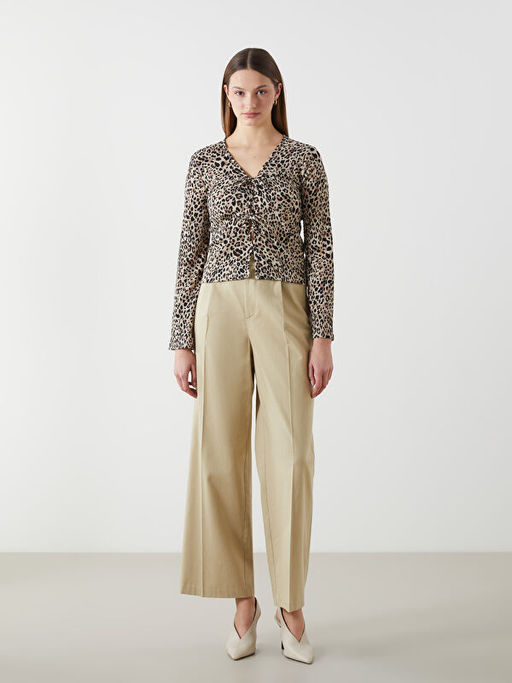 V Yaka Leopar Desenli Kad?n H?rka