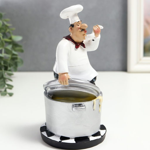 Фигурка полистоун «Повар на кастрюле: снимает пробу», 18.3×9×9.3 см