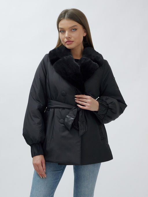 Полупальто зимнее женское с норкой люкс класса черного цвета 8632Ch - Mtforce фото 12