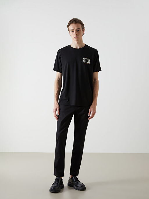 Bisiklet Yaka K?sa Kollu Bask?l? Penye Erkek Ti??rt