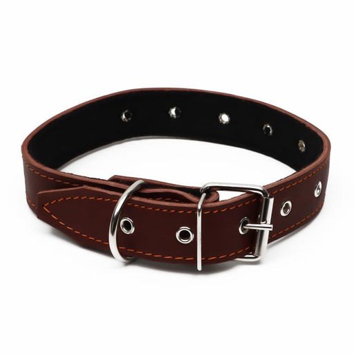 Ошейник кожаный на синтепоне, безразмерный, 71 х 3,5 см, ОШ 29-62 см, коричневый - Пижон фото 2