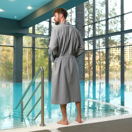 Халат вафельный мужской удлинённый Экономь и Я размер 50-52, цвет серый, 100% хлопок, 200 г/м²