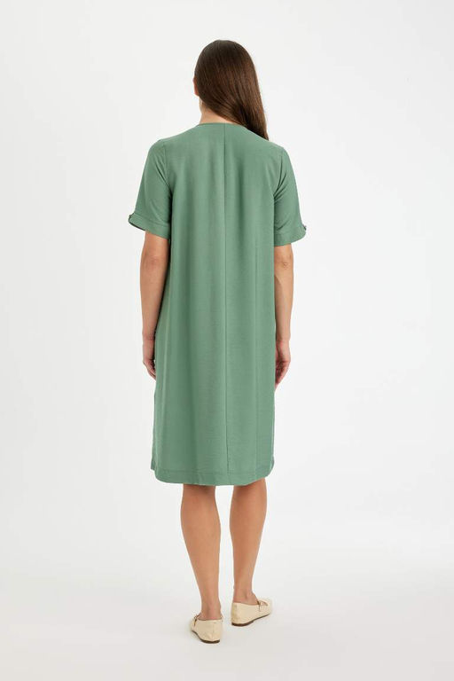 Платье миди стандартного кроя с V-образным вырезом и короткими рукавами - Defacto фото 5