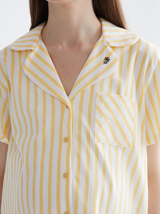 G?mlek Yaka ?izgili Hamile Pijama Tak?m?