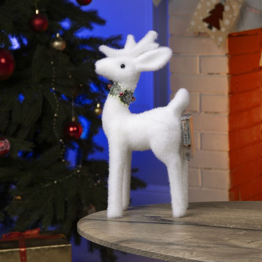 Светодиодная фигура «Олень» 16×30×9 см, флок, от батареек, свечение тёплое белое