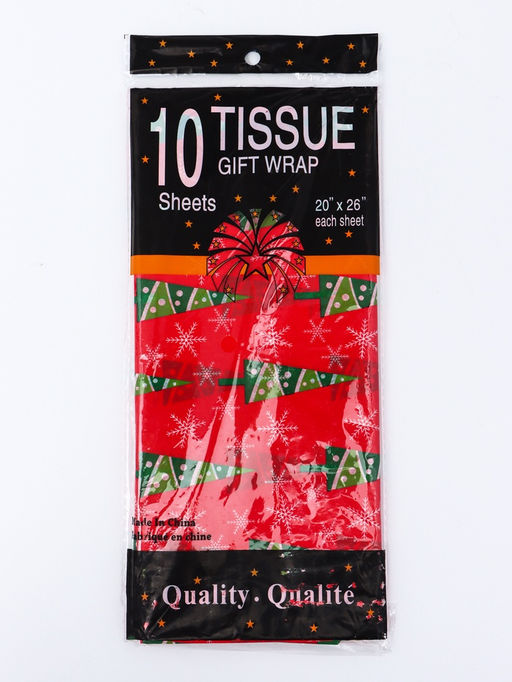 Цена за 10 шт. Бумага упаковочная новогодняя тишью Зимний лес, красная, 50?66 см