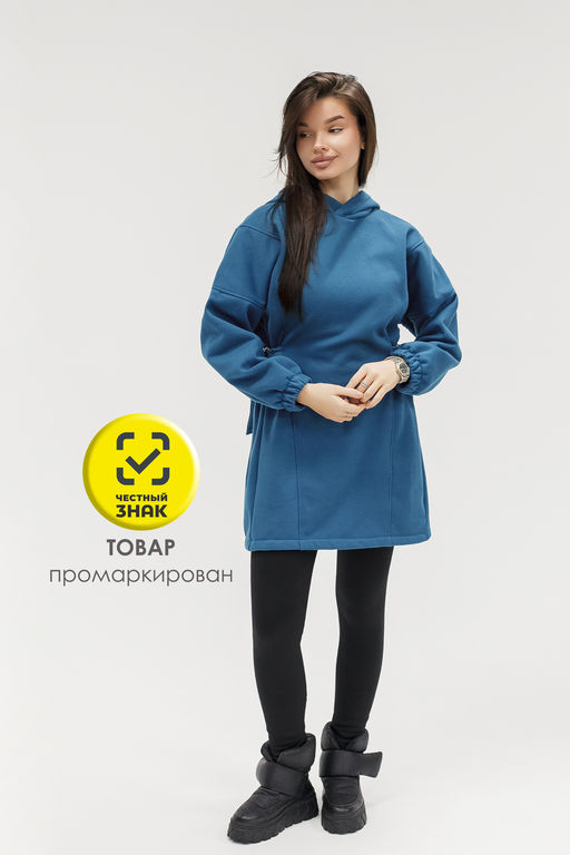 Туника женская теплая с капюшоном и хлястикамии