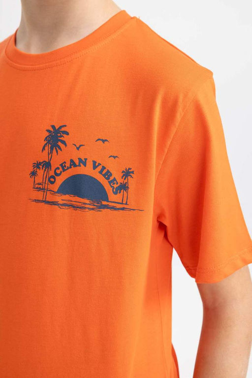 Футболка с короткими рукавами и круглым вырезом на спине для мальчиков - Defacto фото 5