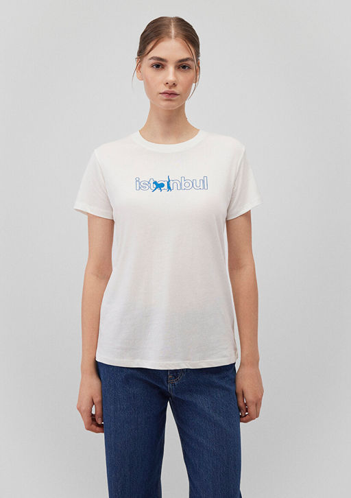 Kedi Istanbul Bask?l? Beyaz Tisort - Mavi фото 3