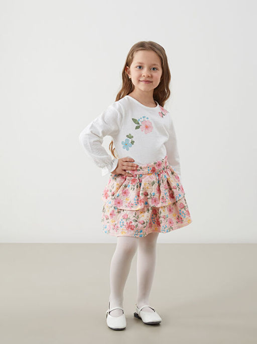 Bisiklet Yaka ?i?ekli K?z ?ocuk Ti??rt