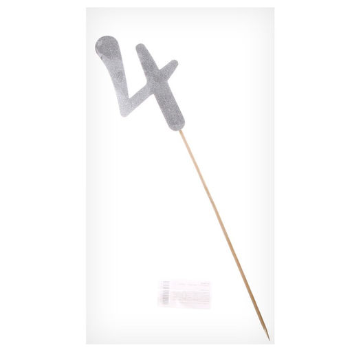 Цена за 6 шт. Топпер в торт «Цифра 4», серебряный