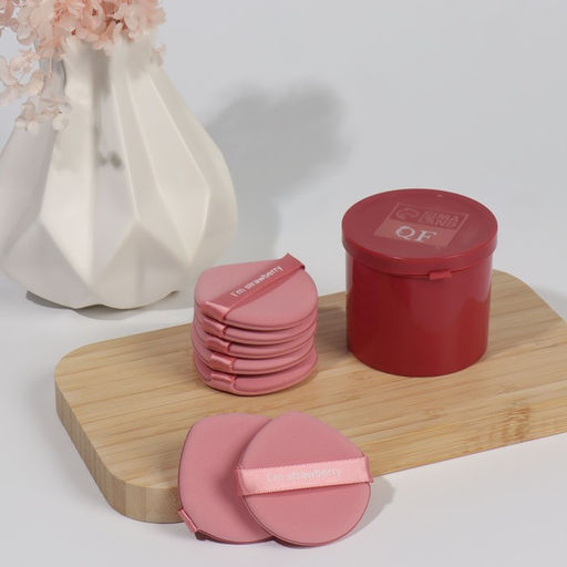 Спонжи для макияжа STRAWBERRY, набор - 7 шт., d=5.5 см, с держателем, в футляре, розовые