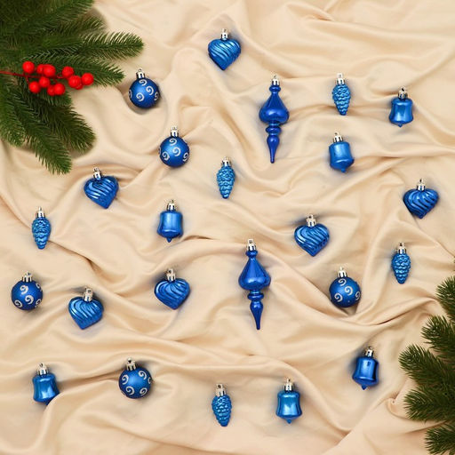Ёлочные игрушки Весёлый завиток, новогодние, набор 24 шт., 4 см, синий