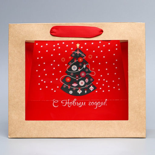 Пакет крафтовый с пластиковым окном Новогодняя ёлка, 24 х 20 х 11см - Дарите счастье фото 3