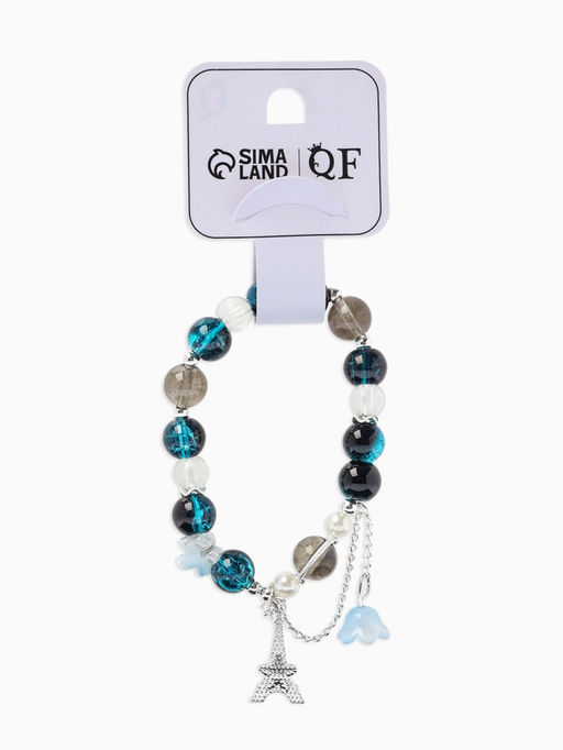 Браслет с подвесками "Сахарный" башня с цветами, шар №10/8, цвет чёрно-синий в серебре