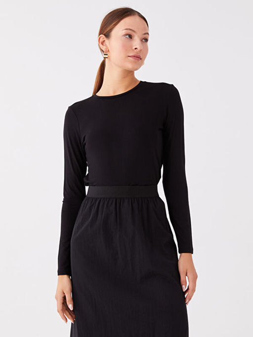 Bisiklet Yaka D?z Uzun Kollu Kad?n Ti??rt