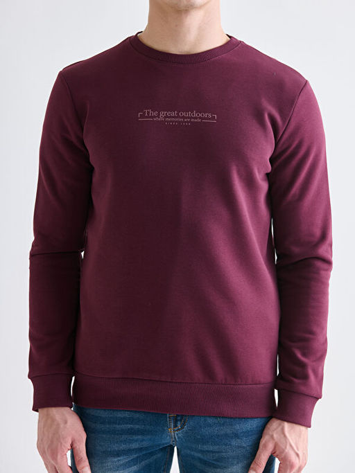 Bisiklet Yaka Bask?l? Erkek Kal?n Sweatshirt