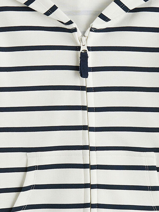 Kap??onlu ?izgili Erkek ?ocuk Fermuarl? Sweatshirt