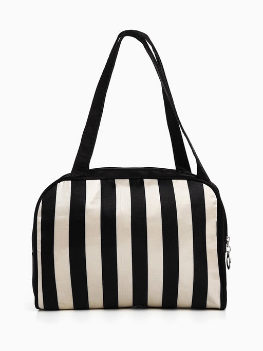 Косметичка-сумка на молнии, средний размер, в полоску, чёрная/белая