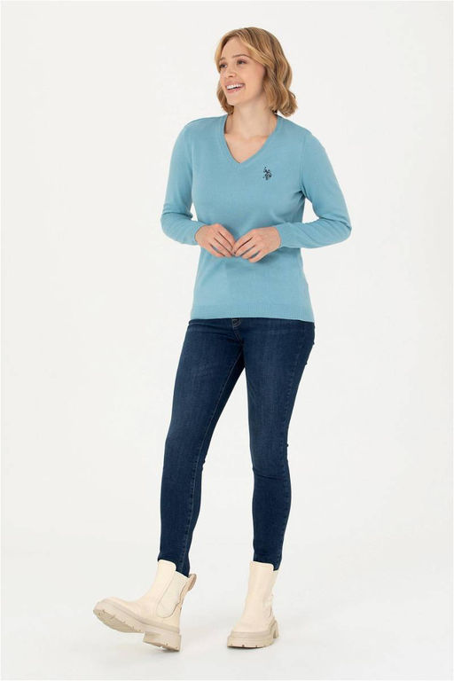 U. S. Polo Assn Женский синий базовый свитер с v-образным вырезом - U.s. polo assn фото 14