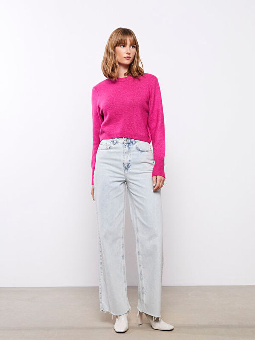 Bisiklet Yaka D?z Uzun Kollu Kad?n Triko Kazak