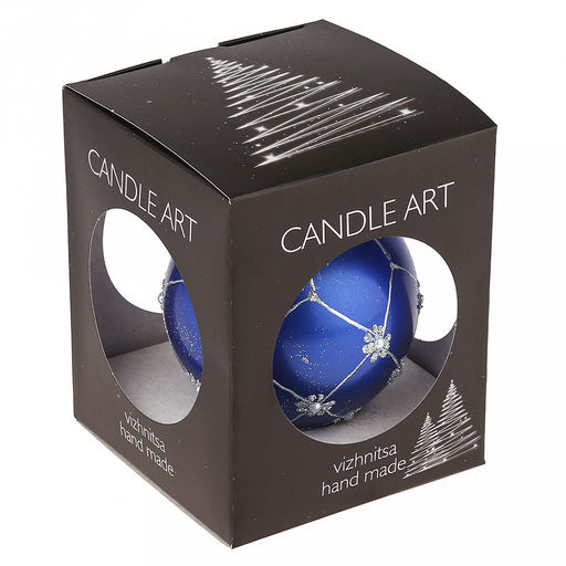 Елочная игрушка шар стеклянная д9,5см, синий металлик, ручная художественная роспись, подарочная упаковка (Россия) - Домашняя мода фото 6