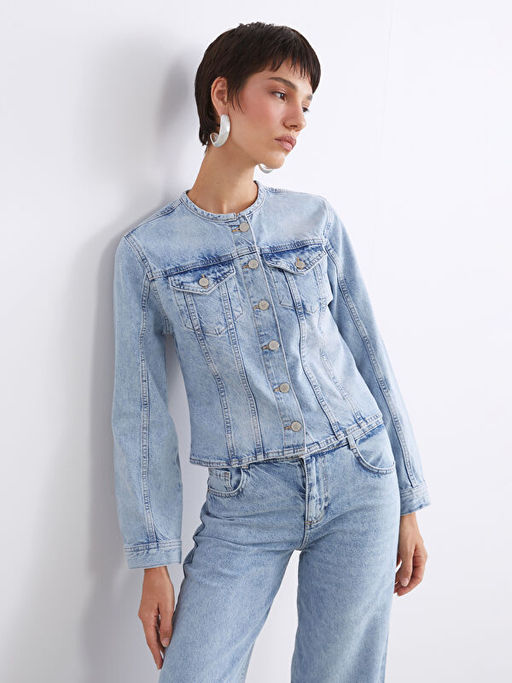 Bisiklet Yaka Kad?n Jean Ceket