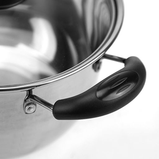 "Золушка" Кастрюля из нержавеющей стали 2,3л, д20см, h10,5см, стеклянная крышка, бакелитовые ручки, без теплораспределительного дна, цветная коробка (Китай) ДОПУСКАЮТСЯ: на корпусе незначительные потертости внутри и снаружи. Товар возврату и обмену н