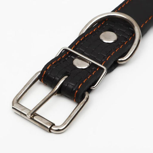 Ошейник кожаный с тиснением на синтепоне, 70,5 х 3.5 см, ОШ 45-60 см, чёрный - Пижон фото 4