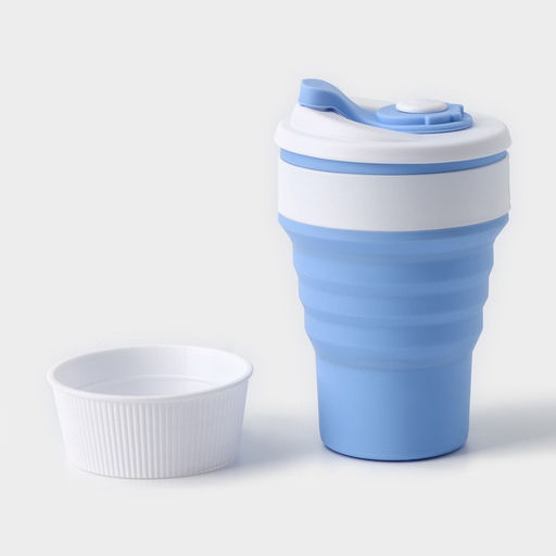 Стакан складной с крышкой Доляна «С собой», 350 мл, 8.5×14 см, голубой