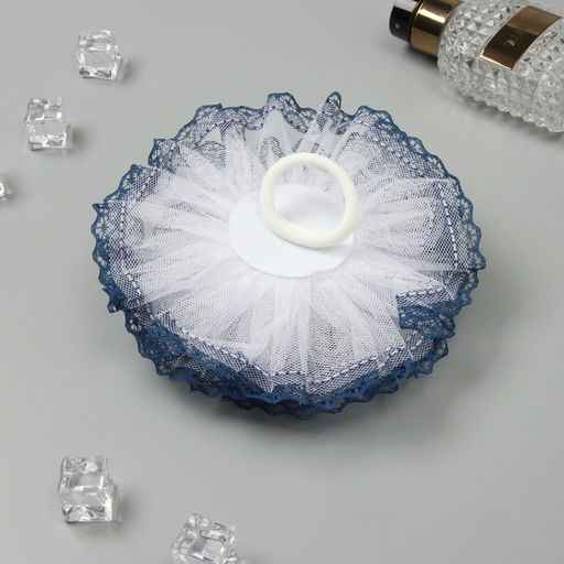 Цена за 6 шт. Бант для волос на резинке «Школьница», волна кружева контраст, d=15 см, сине-белый