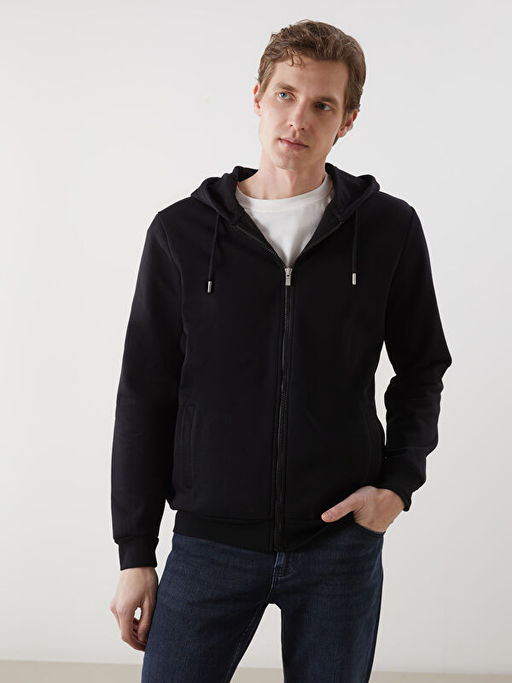 Kap??onlu Uzun Kollu Erkek Fermuarl? Sweatshirt