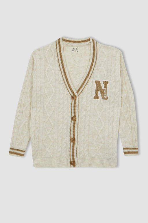 Трикотажный кардиган для школы и колледжа для девочек с v-образным вырезом - Defacto фото 9