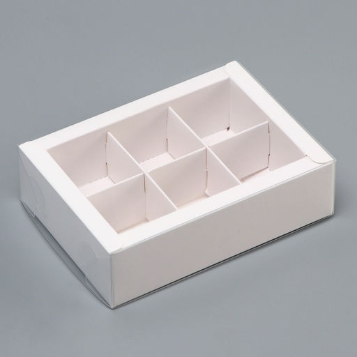 Цена за 2 шт. Коробка для 6 конфет, белая с прозрачной крышкой, 13.7×9.85×3.85 см