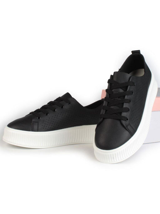05-PDXL155-5 BLACK Кроссовки женские (натуральная кожа)