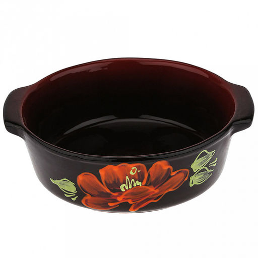 Лоток для запекания керамический "Десерт" 2л, д23,5см, h12,5см, "Мак черный", малый, с ручками, с крышкой (Россия)