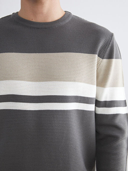 Bisiklet Yaka ?izgili Erkek Triko Kazak