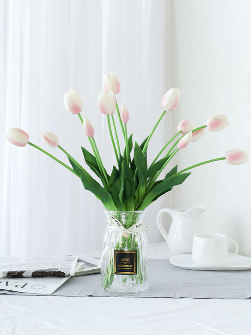 Ваза для цветов 18 см прозрачная с лентой этикетка / WRD-141 /уп 30/ без и/уп