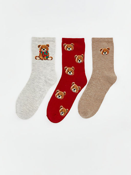 Ay? Teddy Bask?l? Kad?n Soket ?orap 3l?