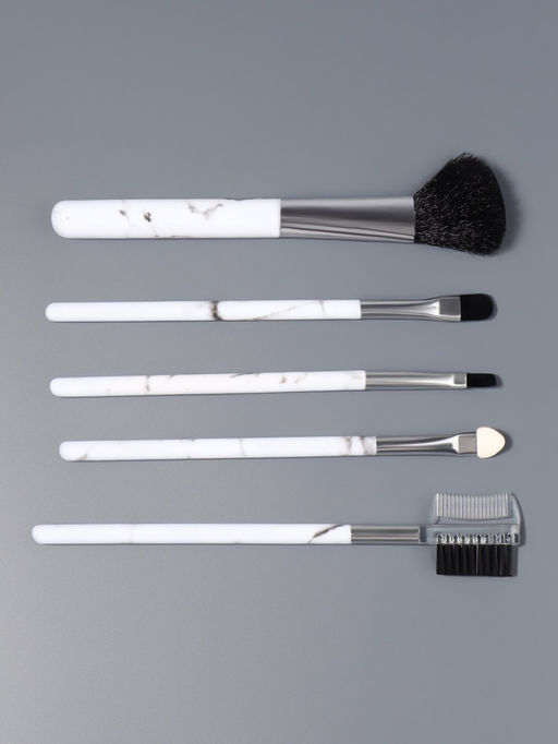 Набор кистей для макияжа «Мрамор», 5 предметов, белый, чёрный