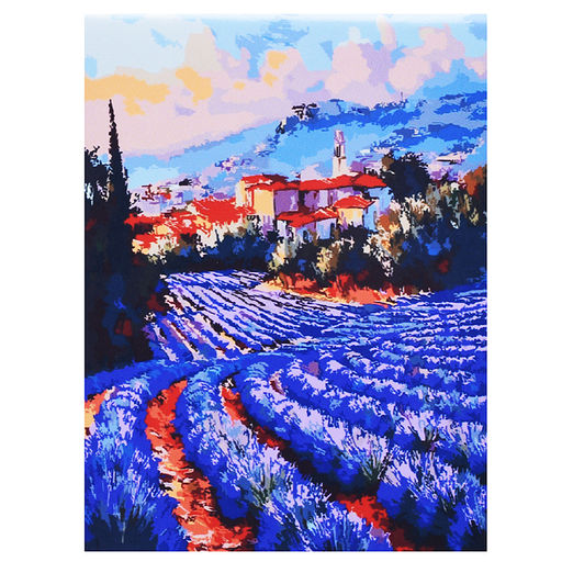 Холст с красками 30x40 по номерам "Поле лаванды на юге Франции" в коробке (30цв.)