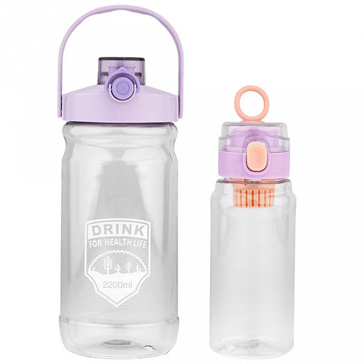 Бутылка пластмассовая для воды (напитков), набор 2 штуки: 0,7л д7,6см h21см, герметичная, закручивающаяся крышка с кнопкой-фиксатором, силиконовый подвес, фильтр; 1,9л д11см h27см, герметичная, закручивающаяся крышка с поильником, с кнопкой-фиксаторо - Домашняя мода фото 2
