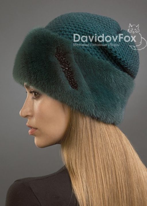 Шапка Лия норка трикотаж изумруд