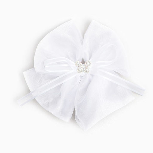 Бант для волос на резинке школьный, белый, 13×15 см, Кошечка Мари