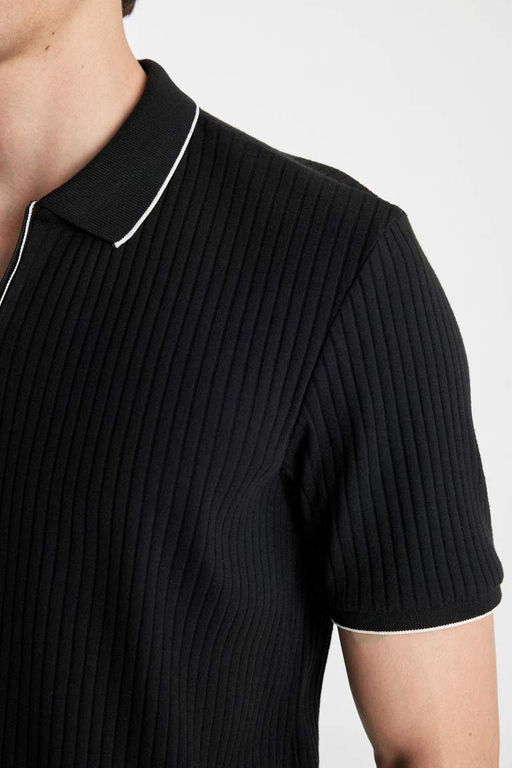 Футболка-поло с короткими рукавами и застежкой-молнией Slim Fit - Defacto фото 5