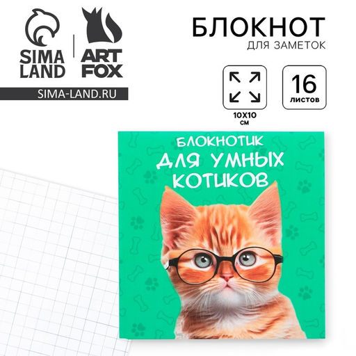 Цена за 20 шт. Блокнот 10×10, 16 л. в клетку «Кот»
