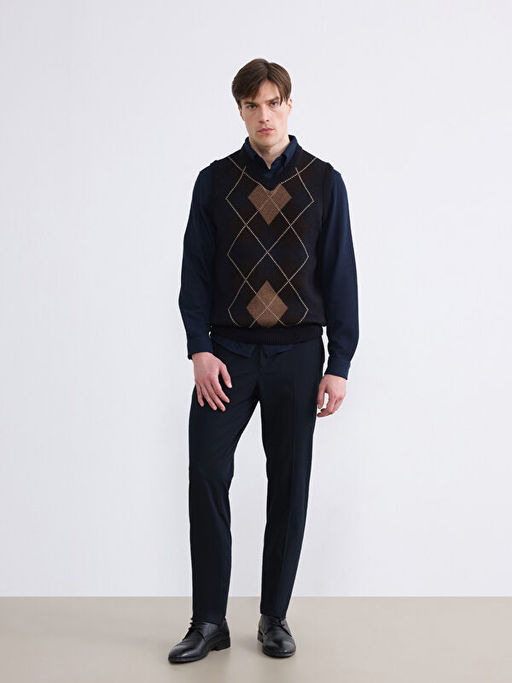 V Yaka Baklava Desenli Erkek Triko Kazak