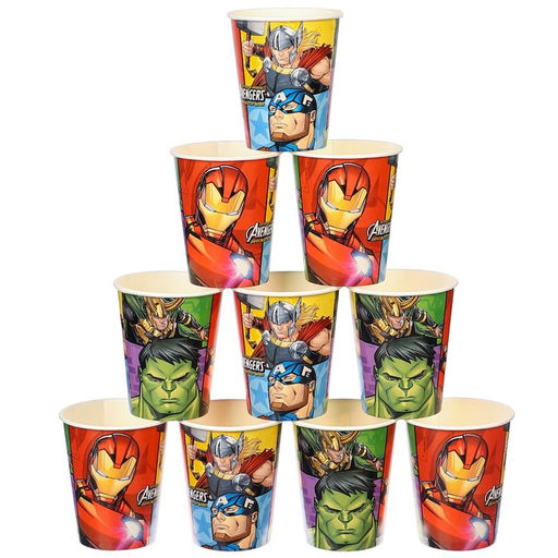 Цена за 10 шт. Стакан бумажный "С Днем Рождения!", 250 мл, Мстители